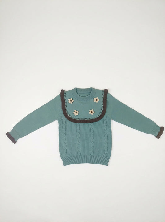 Ferozi Knit Sweater for Girls | Floral Detail Winter Top