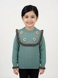 Ferozi Knit Sweater for Girls | Floral Detail Winter Top