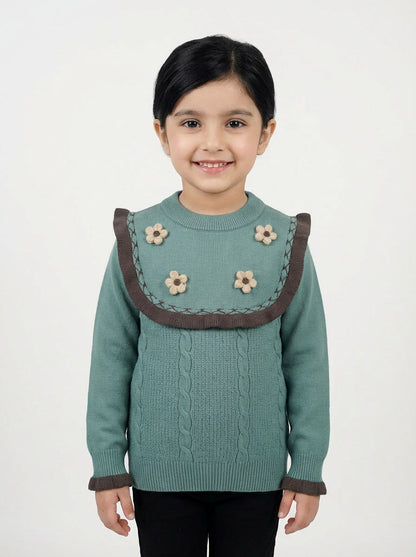 Ferozi Knit Sweater for Girls | Floral Detail Winter Top