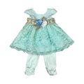 Ferozi Net Frock with Golden Belt & White Pajama for Baby Girls