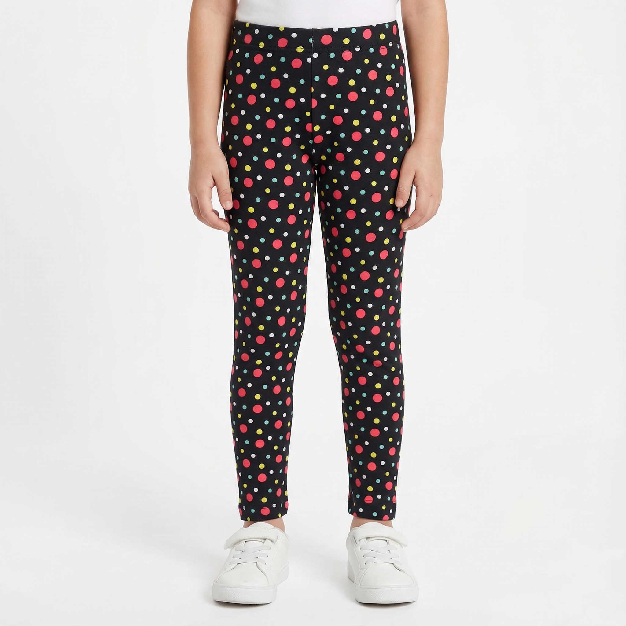 Fun Polka Dot Leggings for Girls| Black Multi-Color Tights | Kidzaar Pakistan