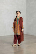 Girls Maroon Printed 3-Piece Ethnic Suit with Dupatta | Kidzaar