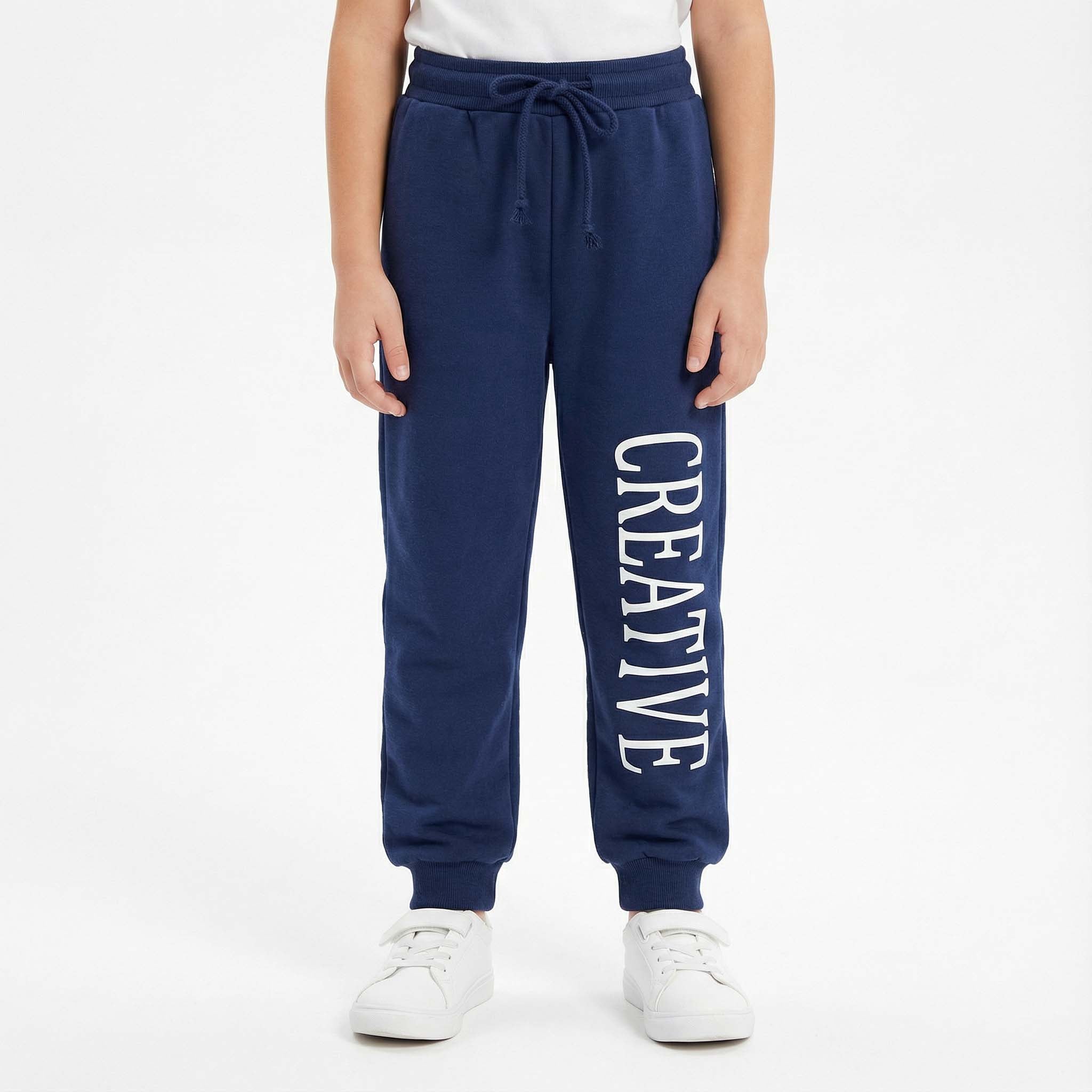 Girls Winter Blue Trouser with “Creative” Print and Adjustable String