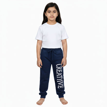 Girls Winter Blue Trouser with “Creative” Print and Adjustable String