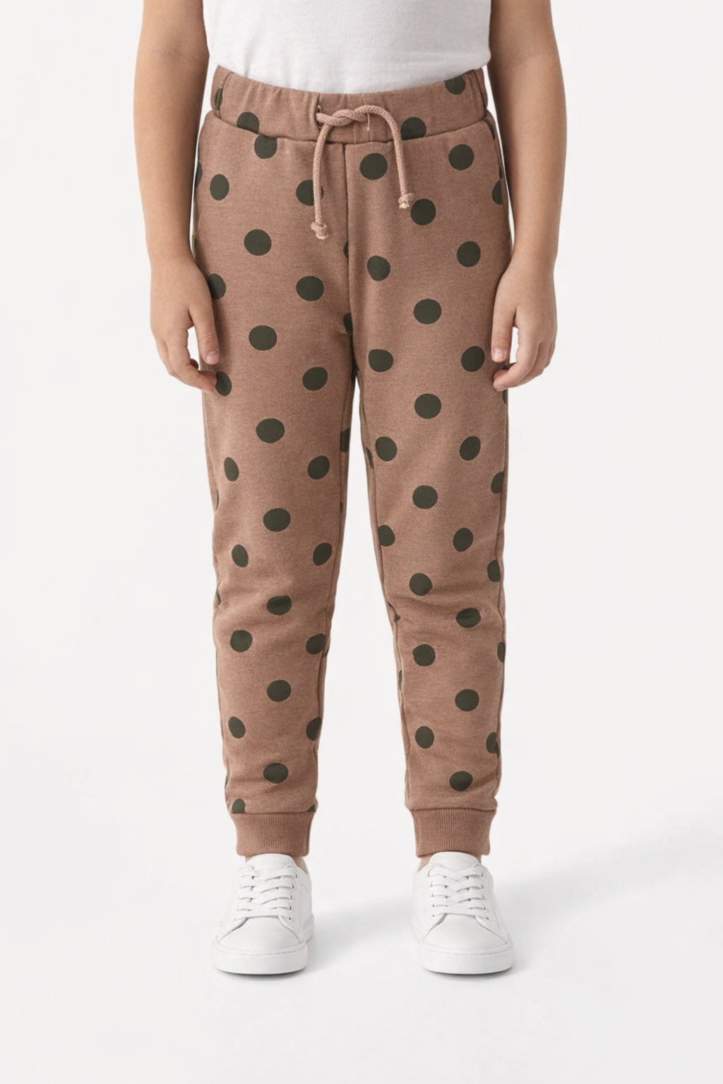 Girls Brownish Pink Polka Dot Winter Fleece Trouser