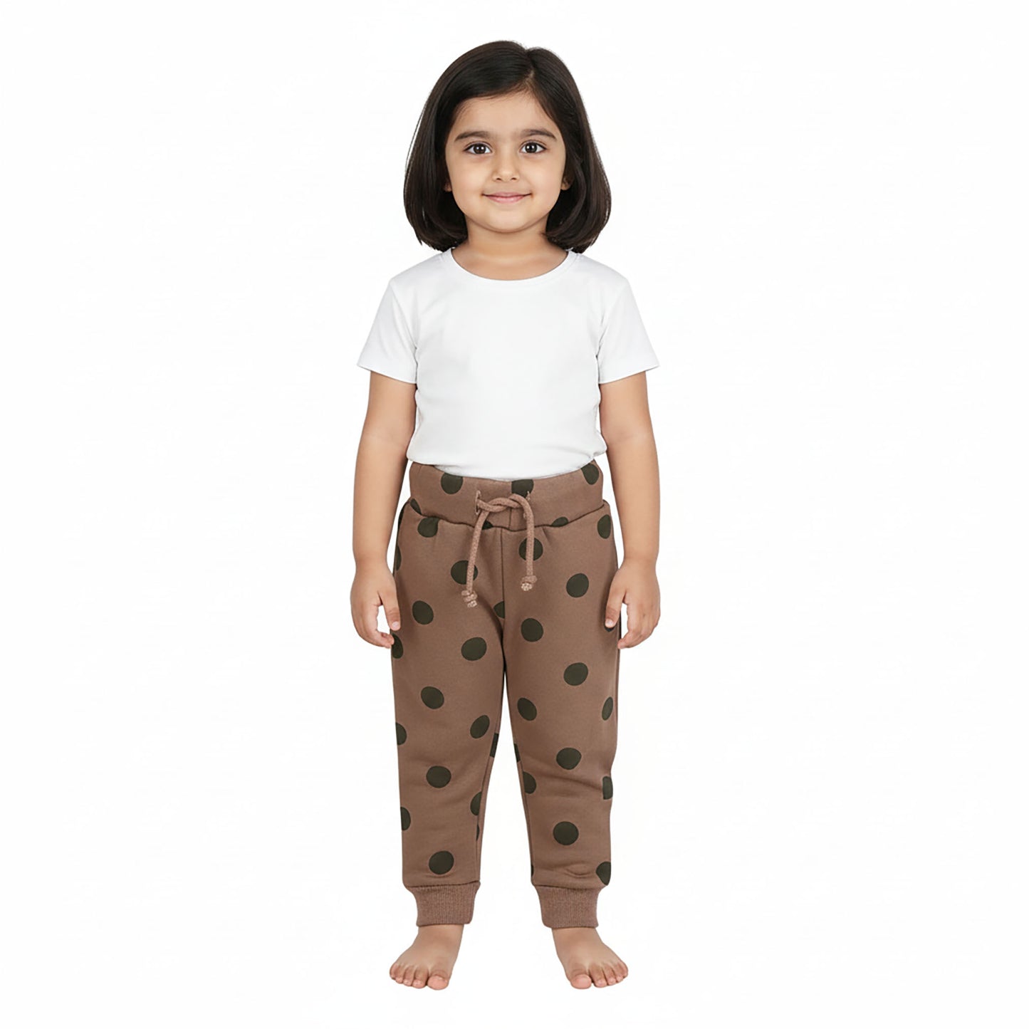 Girls Brownish Pink Polka Dot Winter Fleece Trouser