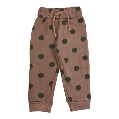 Girls Brownish Pink Polka Dot Winter Fleece Trouser