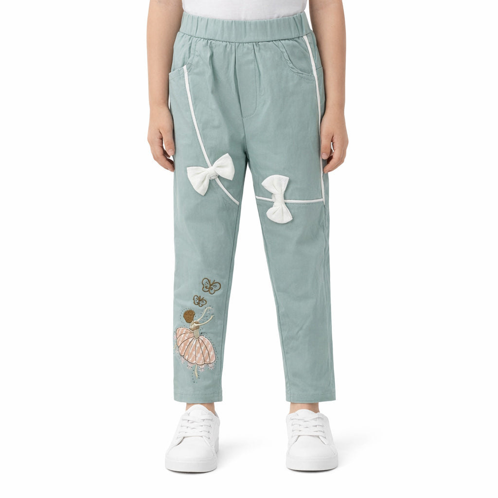 Girls Cotton Embroidered Trouser – Red & Pista