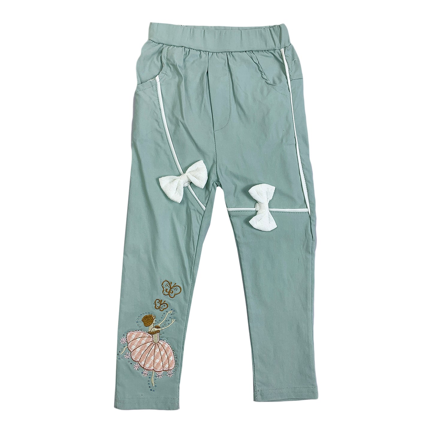 Girls Cotton Embroidered Trouser – Red & Pista