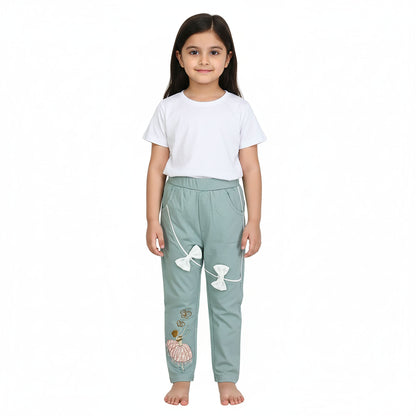 Girls Cotton Embroidered Trouser – Red & Pista