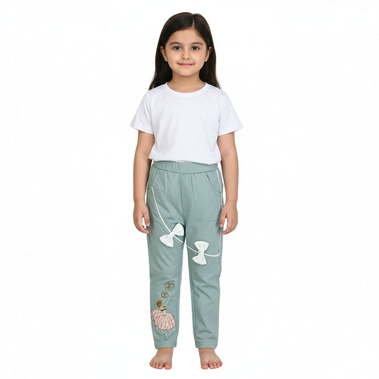 Girls Cotton Embroidered Trouser – Red & Pista