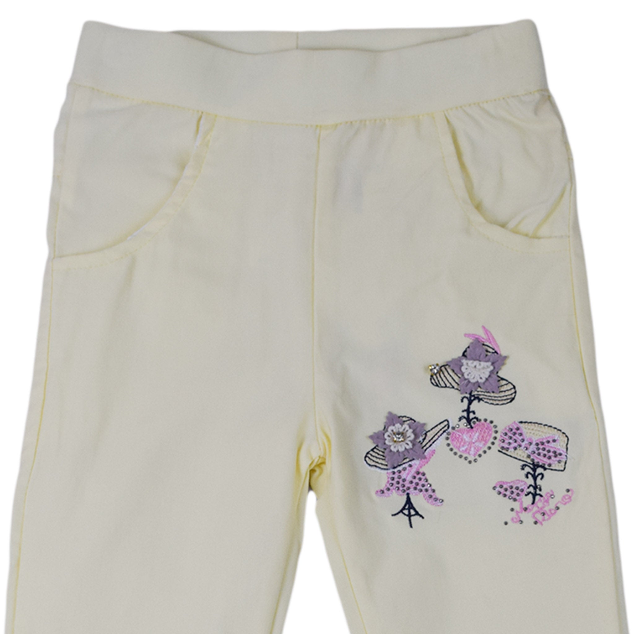 Girls Cream Trouser with Embroidered Floral Design