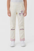 Girls Cream Trouser with Embroidered Floral Design