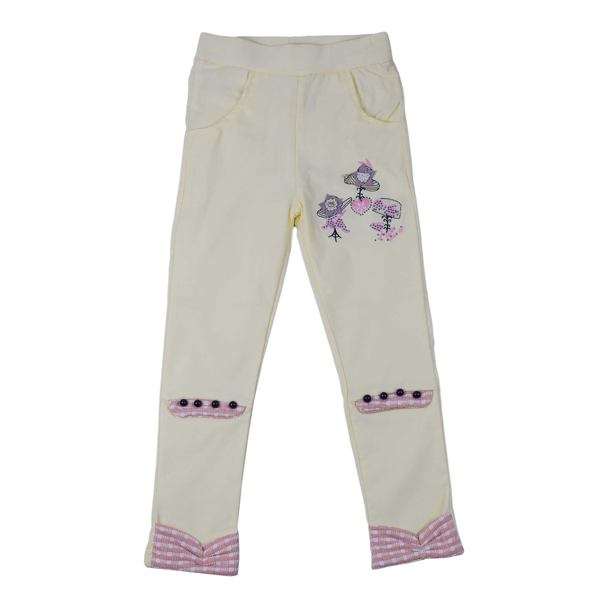 Girls Cream Trouser with Embroidered Floral Design