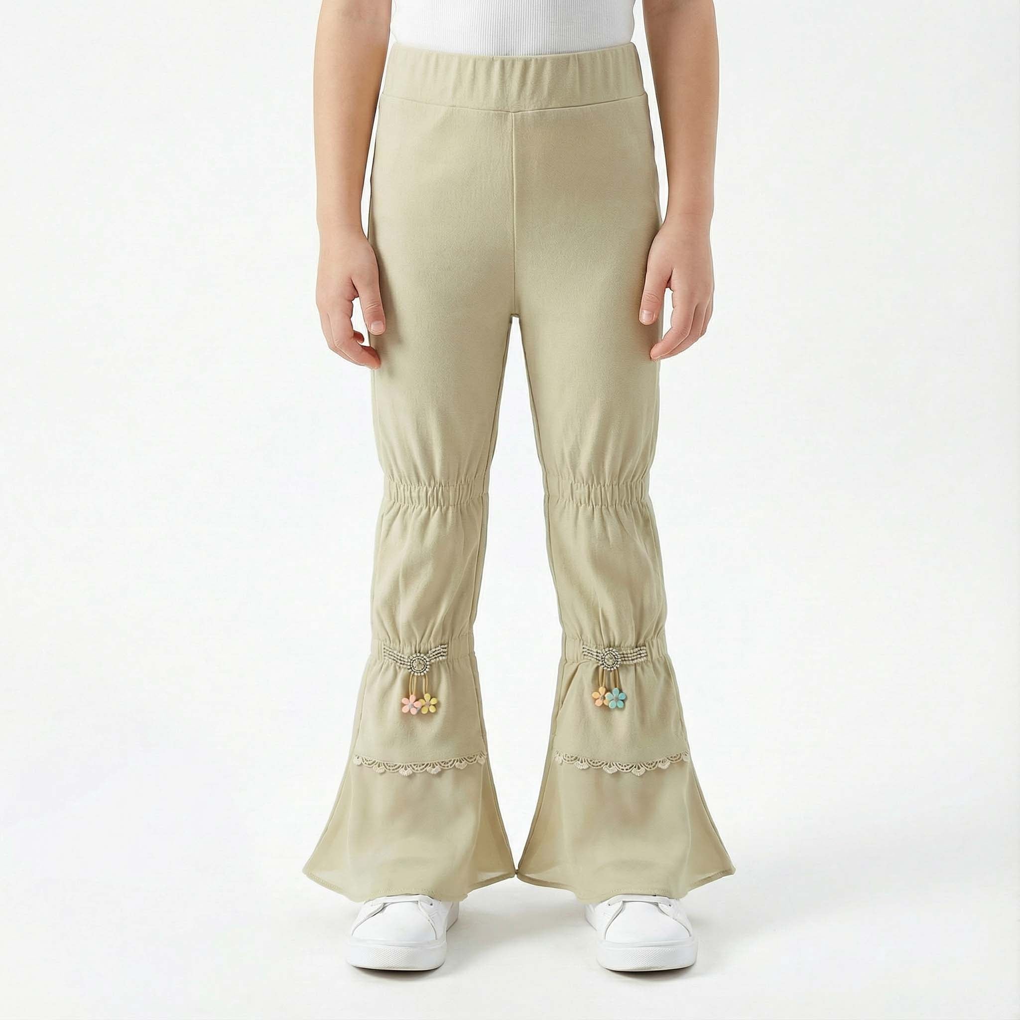 Girls Cream Winter Trouser – Colorful Hanging Flower Design