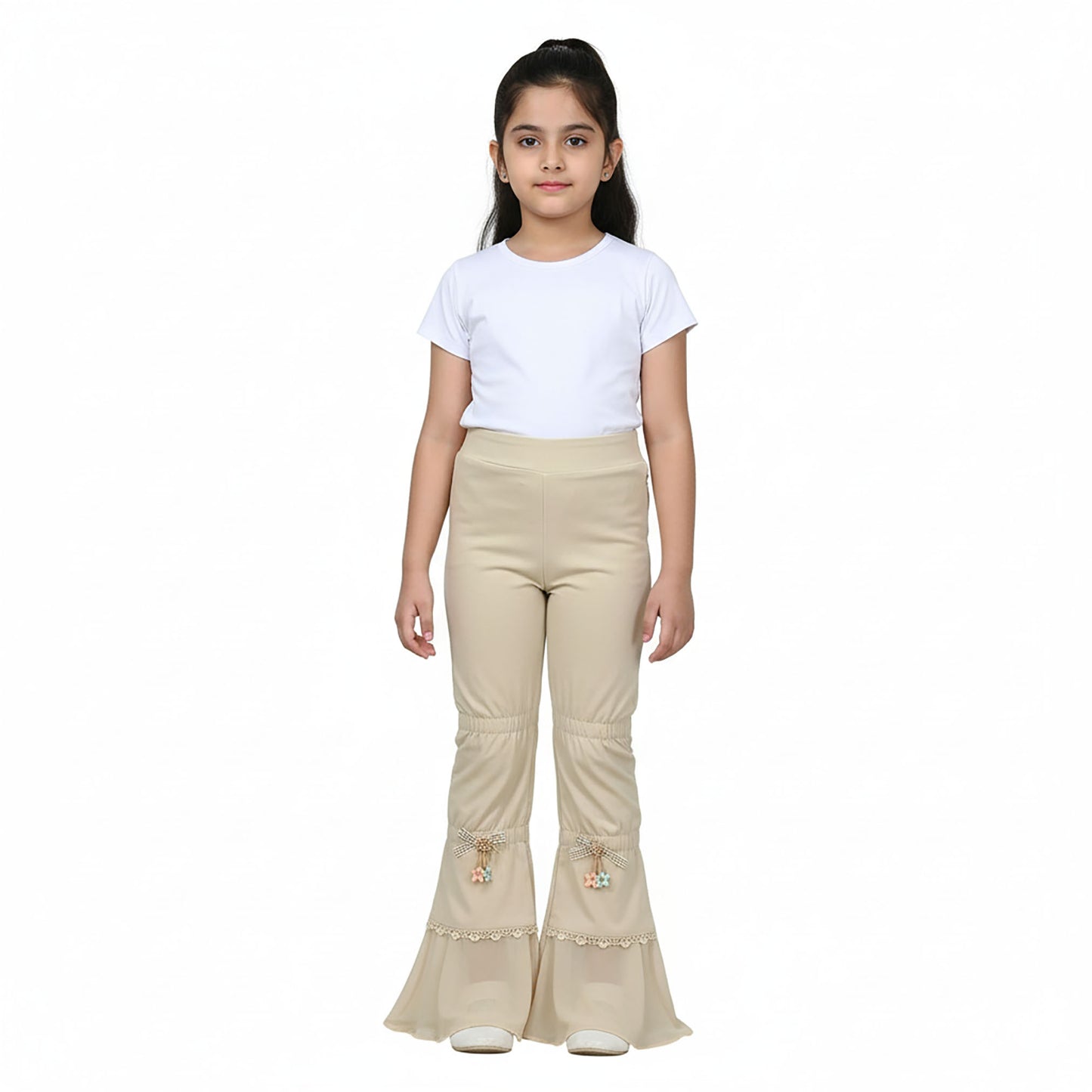 Girls Cream Winter Trouser – Colorful Hanging Flower Design