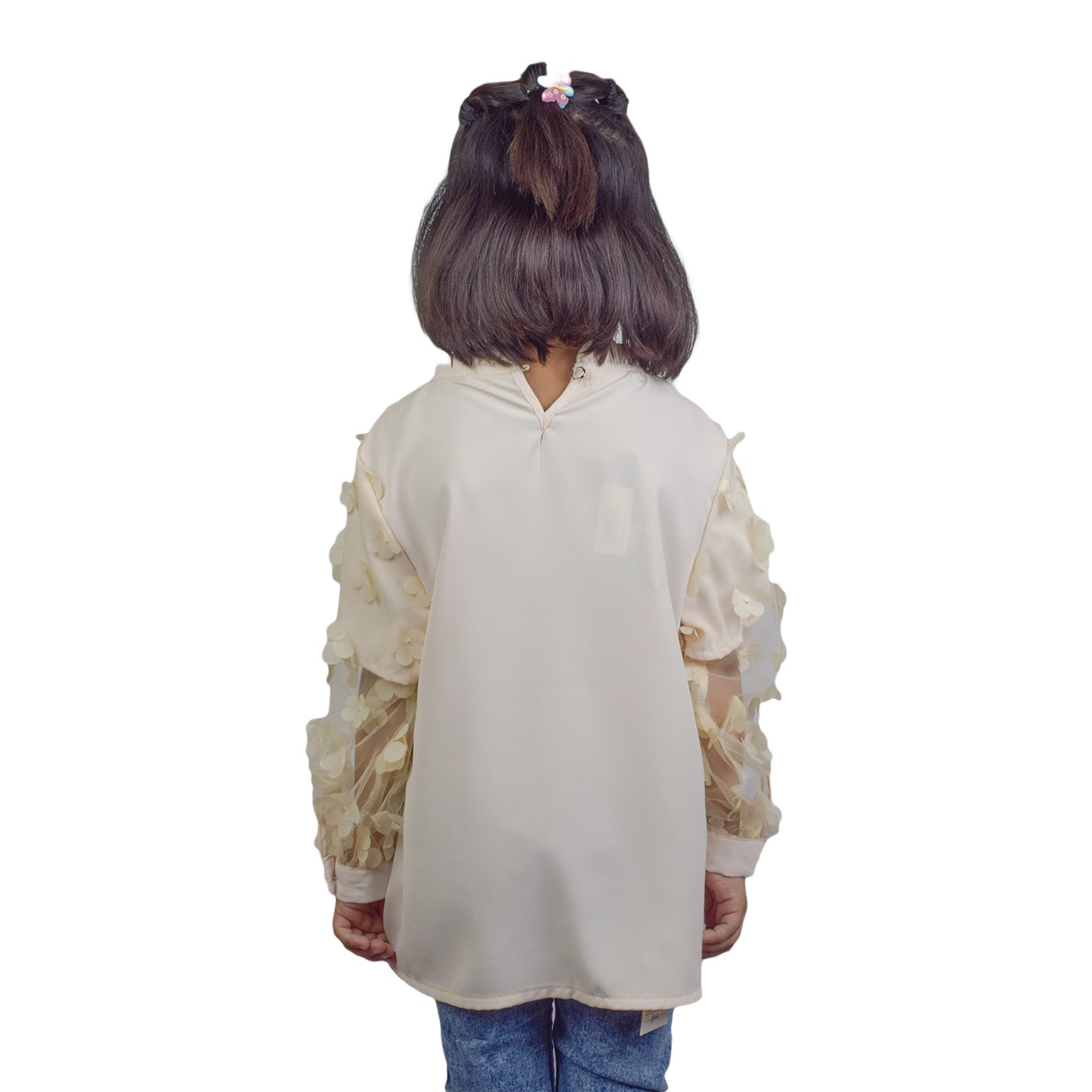 Girls Cream & Pink Floral Sleeve Top | Elegant Party Wear by Kidzaar