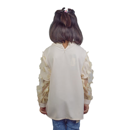 Girls Cream & Pink Floral Sleeve Top | Elegant Party Wear by Kidzaar