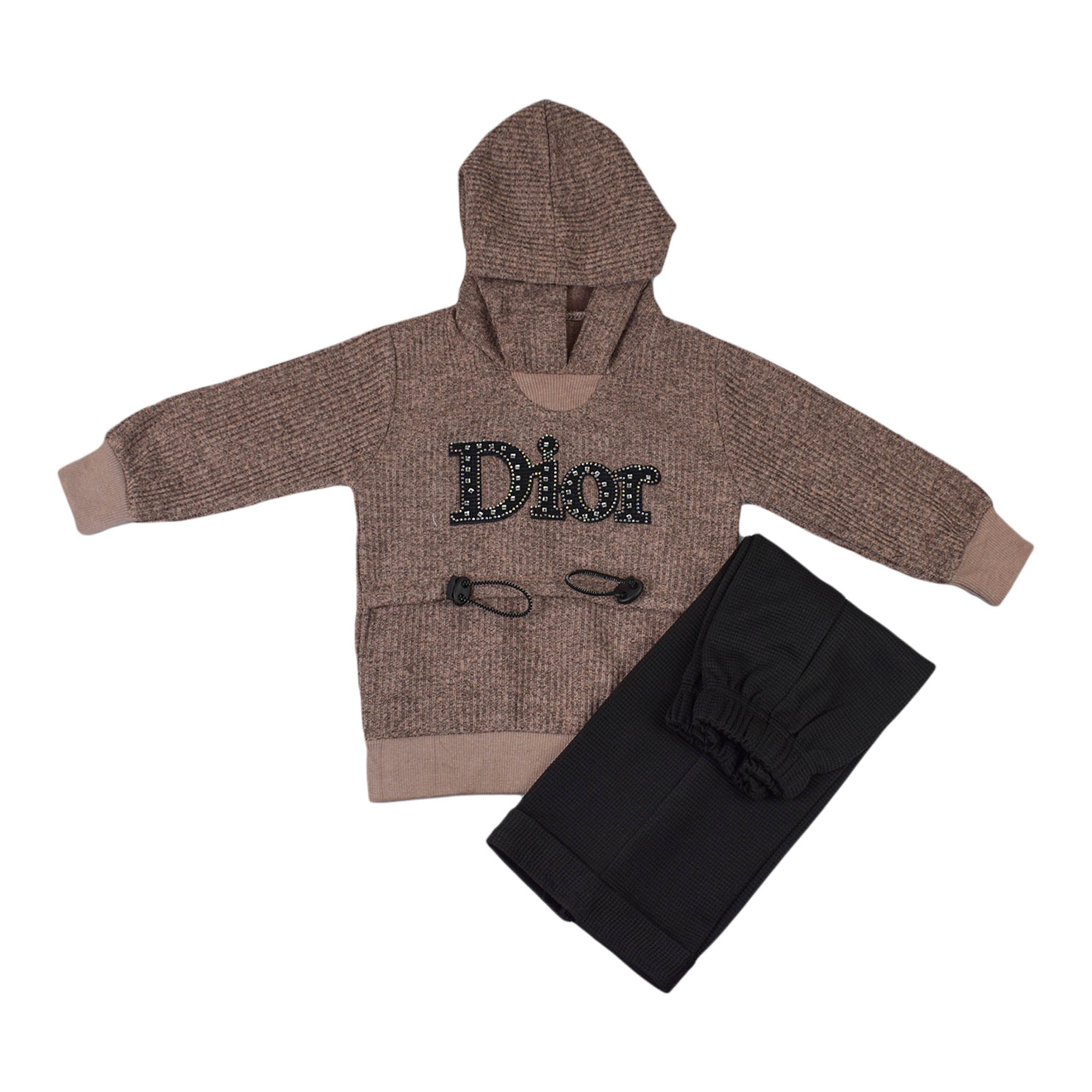 Girls Dior Sweater Set – Stylish Winter Outfit with Black Bottom in Brown