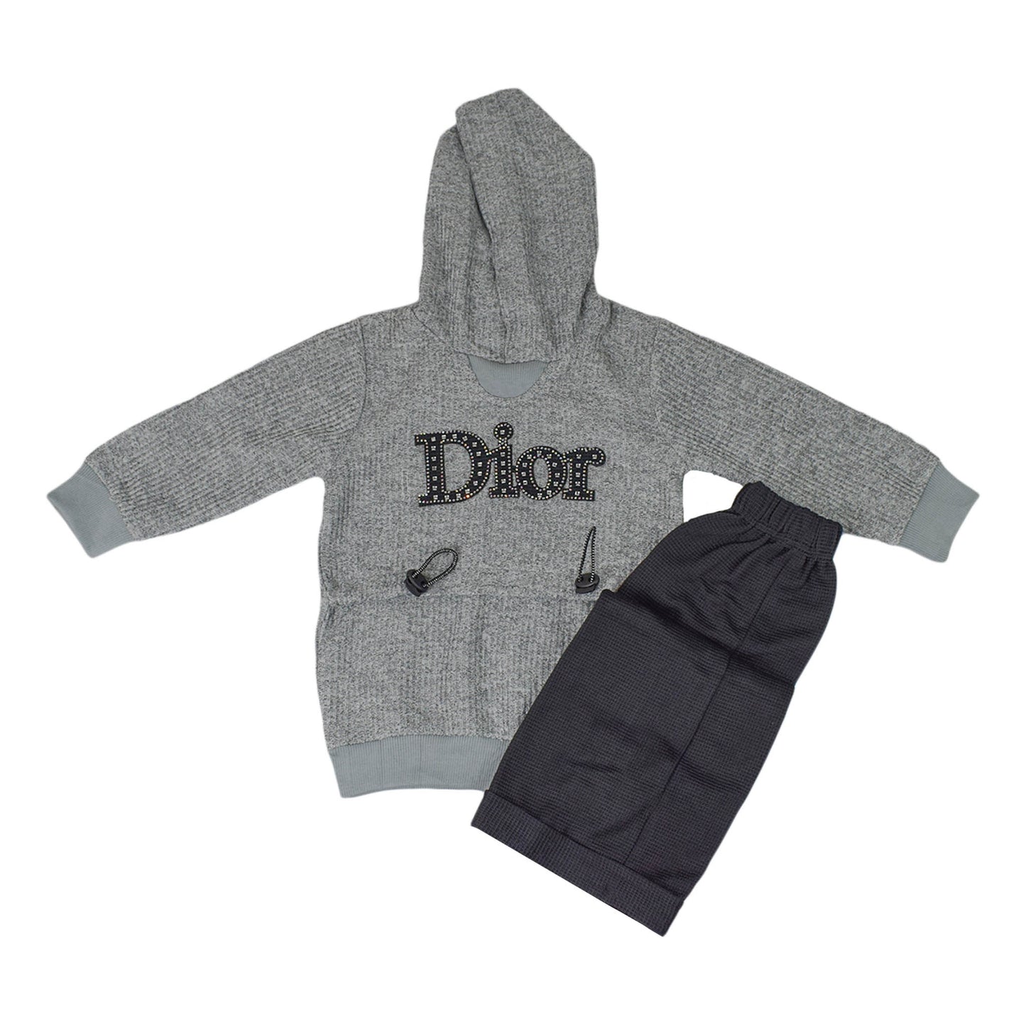 Girls Dior Sweater Set – Stylish Winter Outfit with Black Bottom in Grey & Green