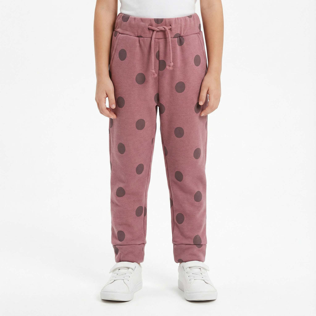 Girls Dusty Pink Polka Dot Winter Fleece Trouser