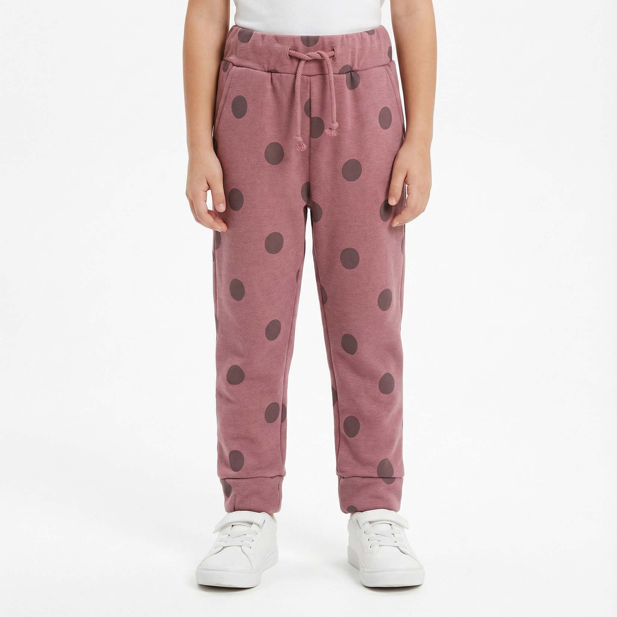 Girls Dusty Pink Polka Dot Winter Fleece Trouser