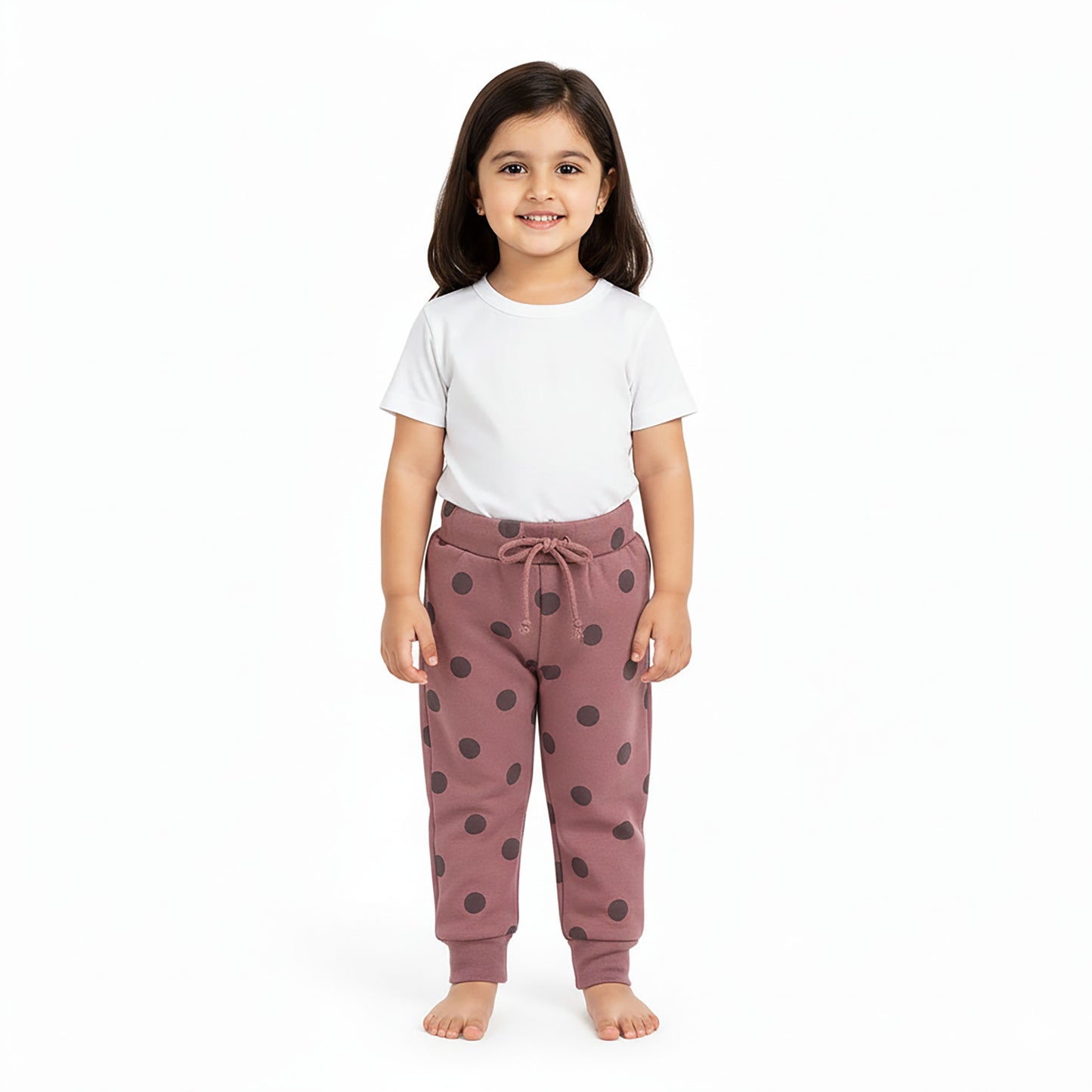 Girls Dusty Pink Polka Dot Winter Fleece Trouser