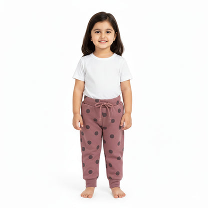 Girls Dusty Pink Polka Dot Winter Fleece Trouser
