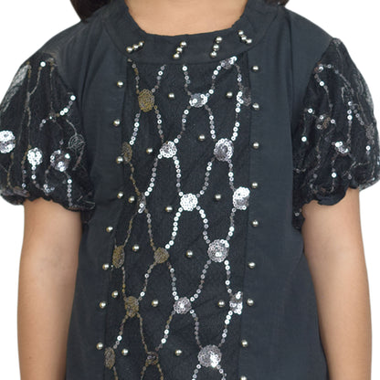 Girls Elegant Sequin and Pearl worked Top | Black  Stylish Casual Wear by Kidzaar