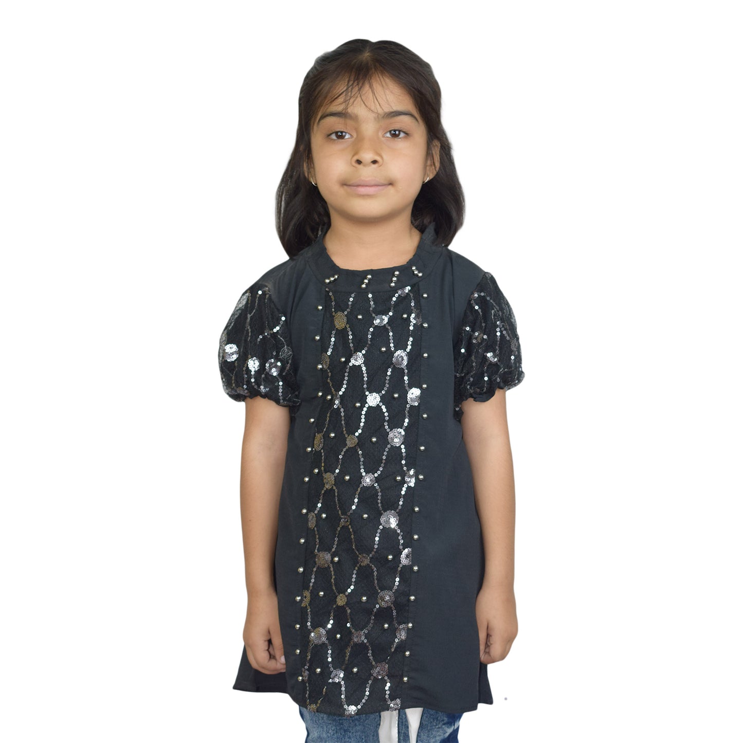 Girls Elegant Sequin and Pearl worked Top | Black  Stylish Casual Wear by Kidzaar