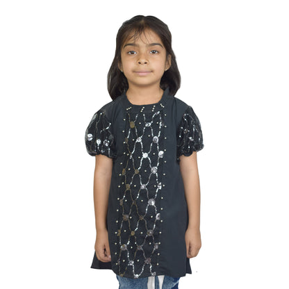 Girls Elegant Sequin and Pearl worked Top | Black  Stylish Casual Wear by Kidzaar