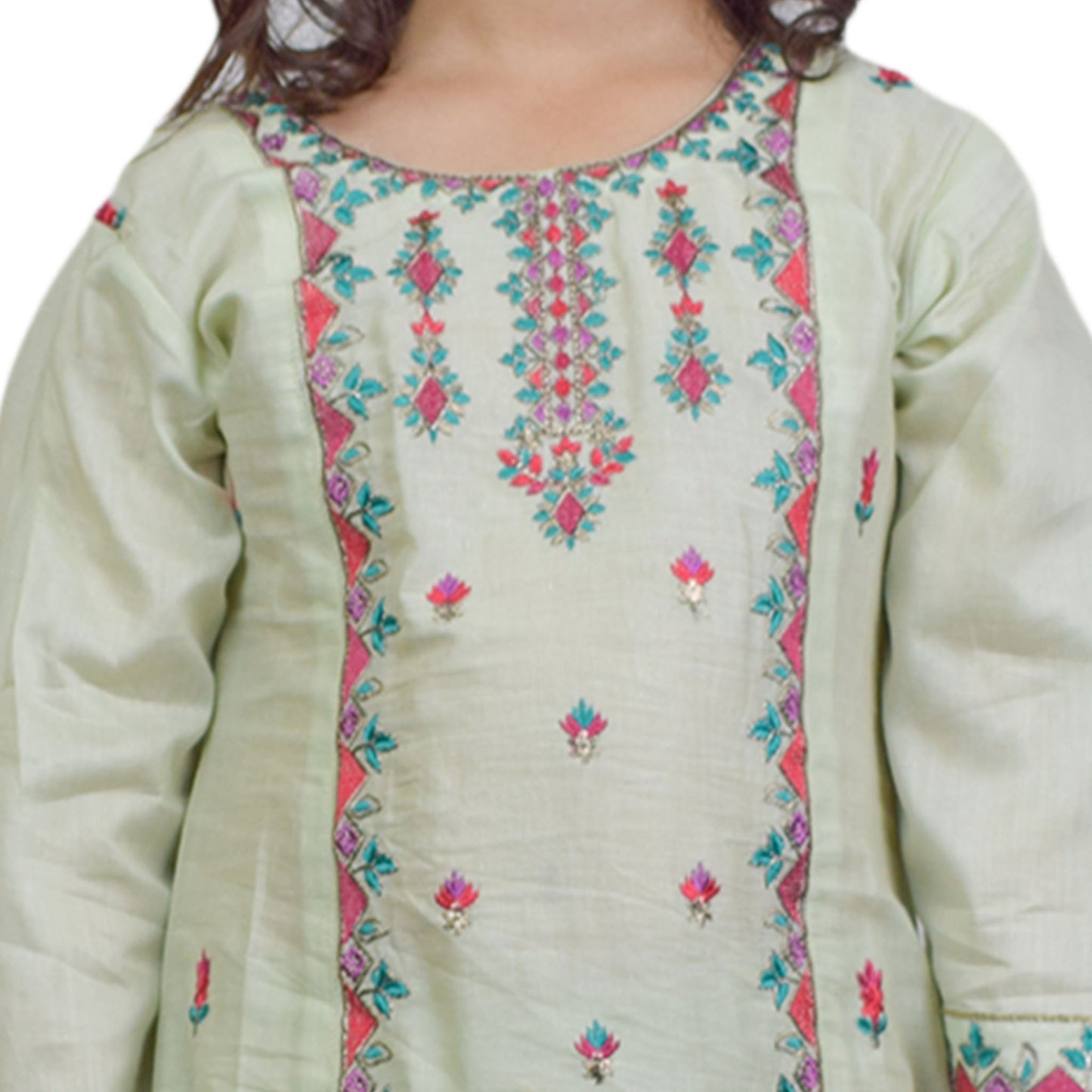 Girls Embroidered Shalwar Kameez with Embroidery on Shirt & Ankle Cuffs | KidZaar