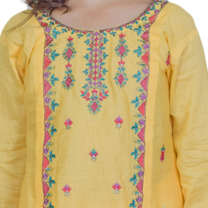 Girls Embroidered Shalwar Kameez with Embroidery on Shirt & Ankle Cuffs | KidZaar