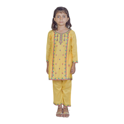 Girls Embroidered Shalwar Kameez with Embroidery on Shirt & Ankle Cuffs | KidZaar