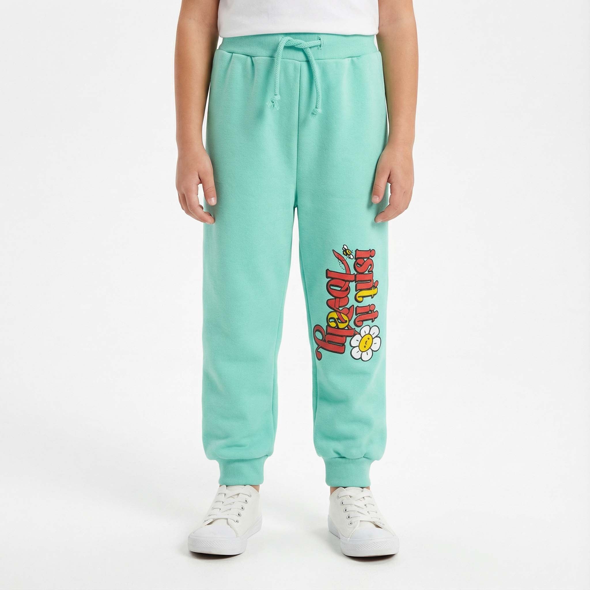 Girls Ferozi Winter Fleece Trouser with Floral Letter Design