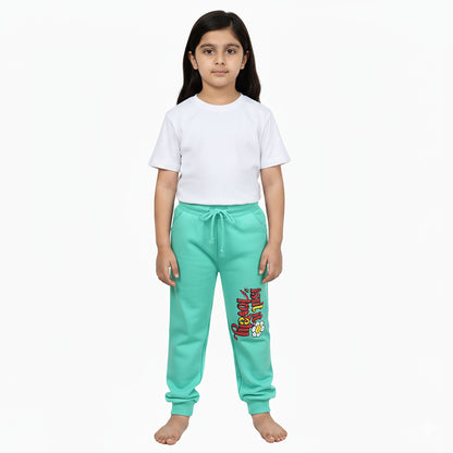Girls Ferozi Winter Fleece Trouser with Floral Letter Design