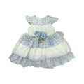 Girls Ferozi & White Cotton Frock with Layered Net and Floral Chest Design