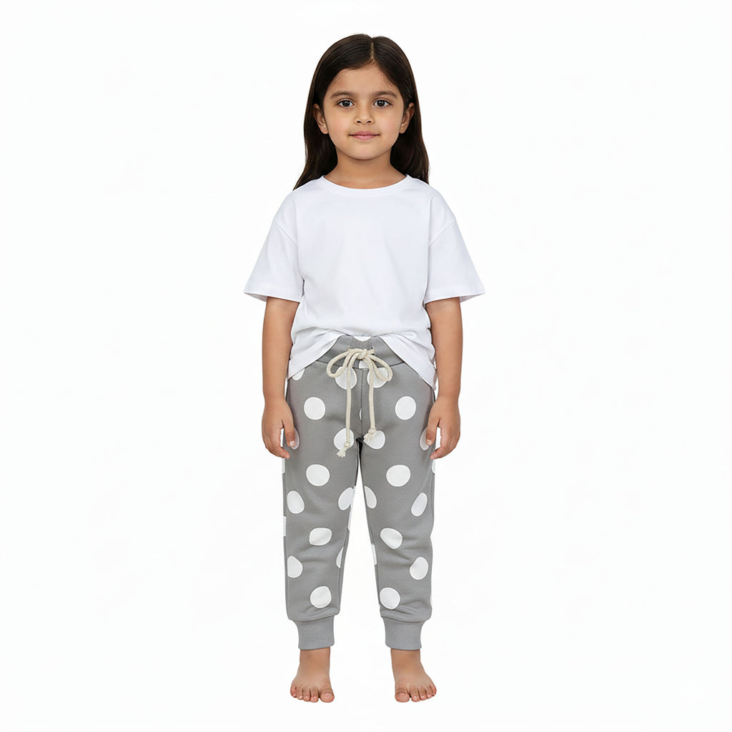 Girls Grey Polka Dot Winter Fleece Trouser