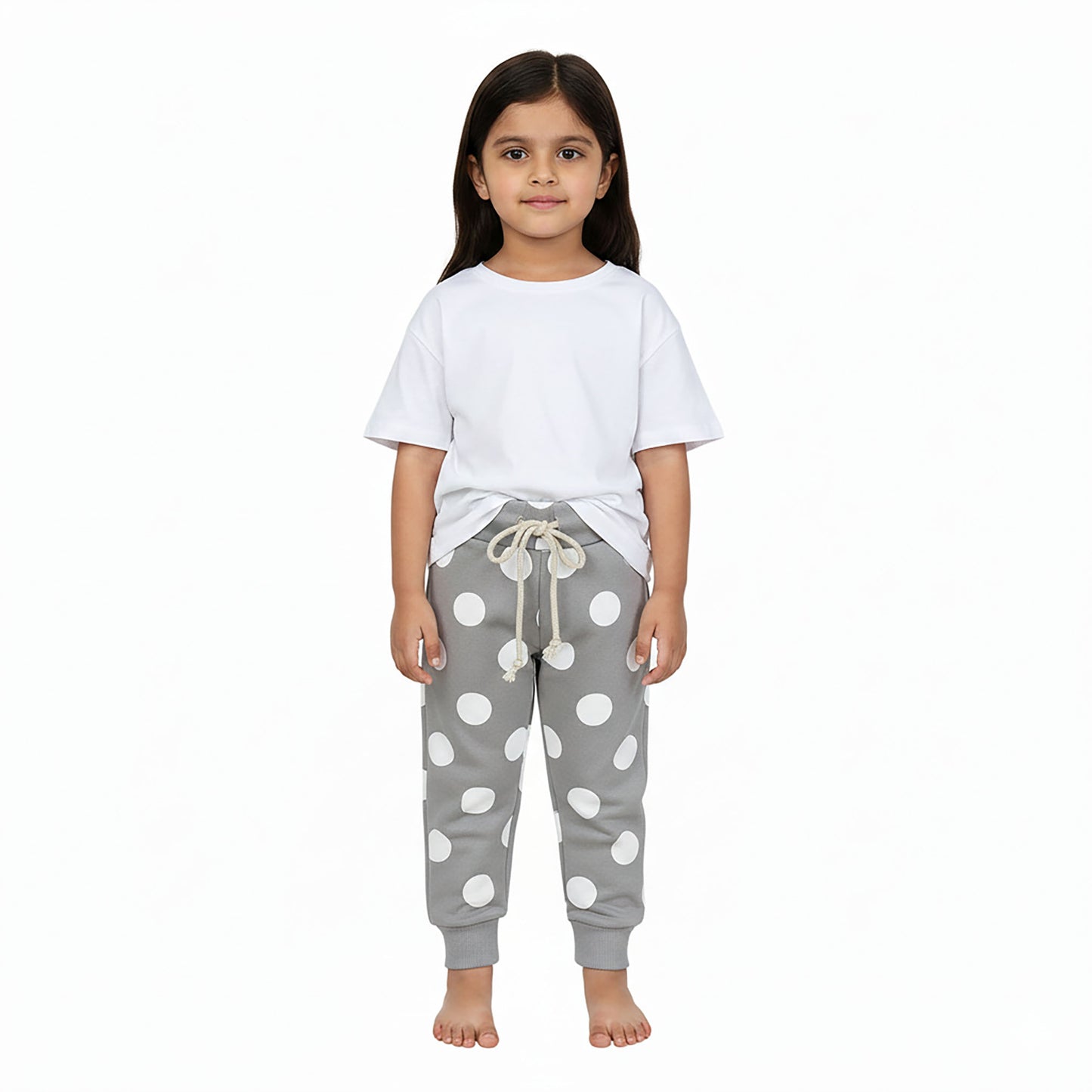 Girls Grey Polka Dot Winter Fleece Trouser