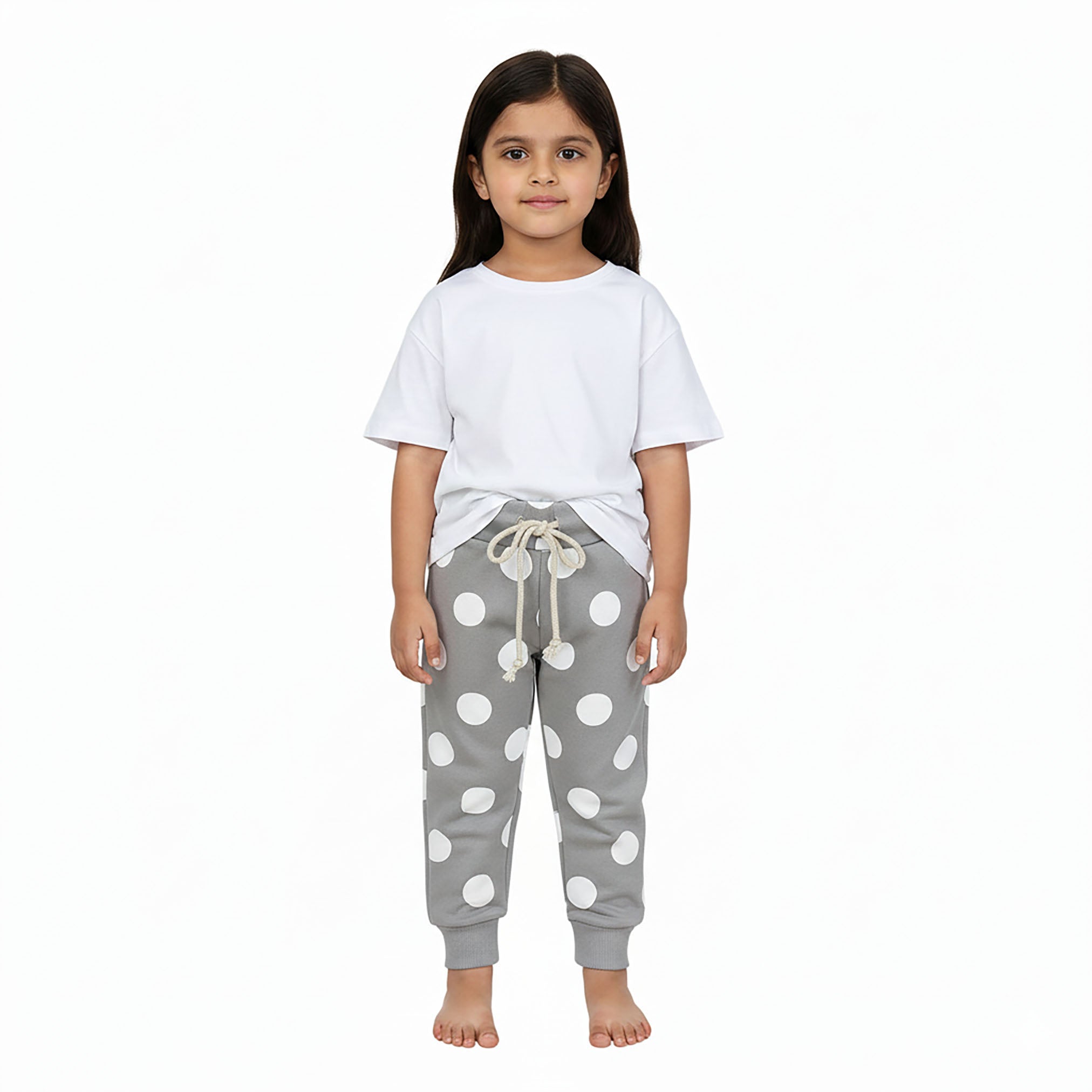 Girls Grey Polka Dot Winter Fleece Trouser