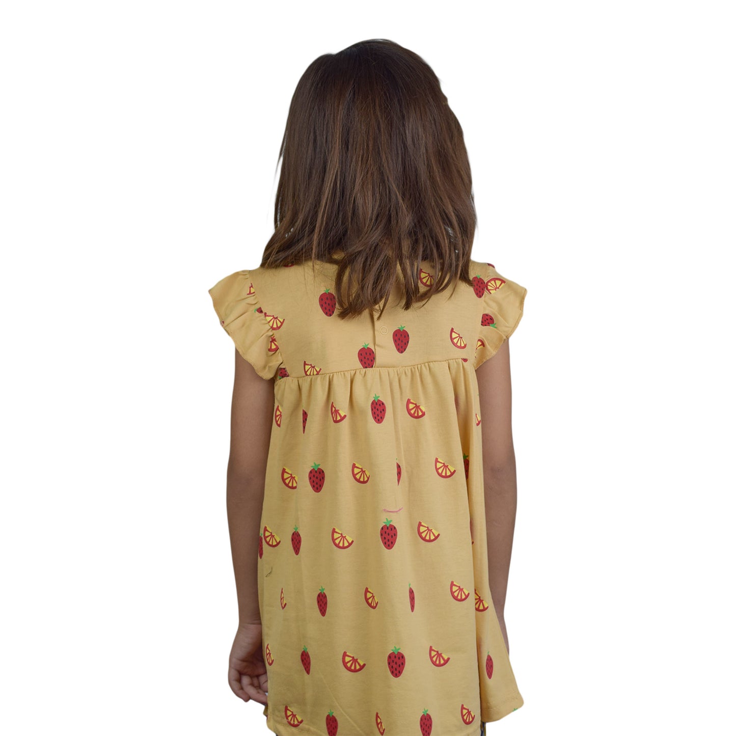 Girls Light Brown Top with Strawberry & Banana Print