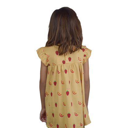 Girls Light Brown Top with Strawberry & Banana Print