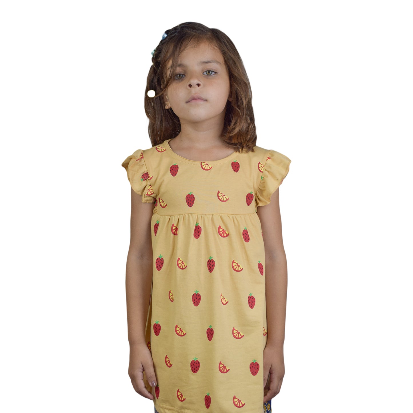 Girls Light Brown Top with Strawberry & Banana Print