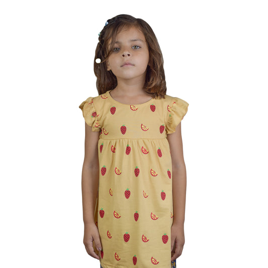 Girls Light Brown Top with Strawberry & Banana Print