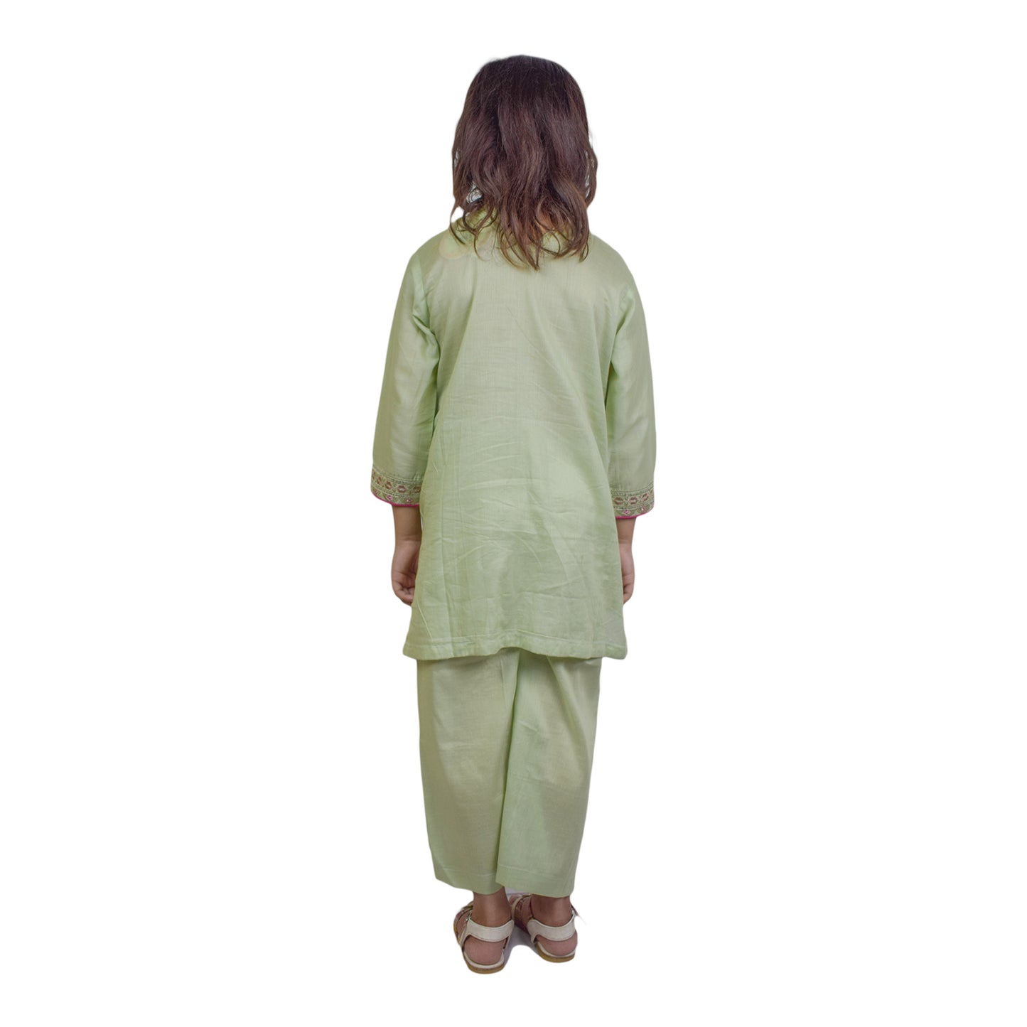 Girls Light Green Embroidered Shalwar Kameez with Embroidered Front & Cuffs | KidZaar