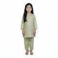 Girls Light Green Embroidered Shalwar Kameez with Embroidered Front & Cuffs | KidZaar