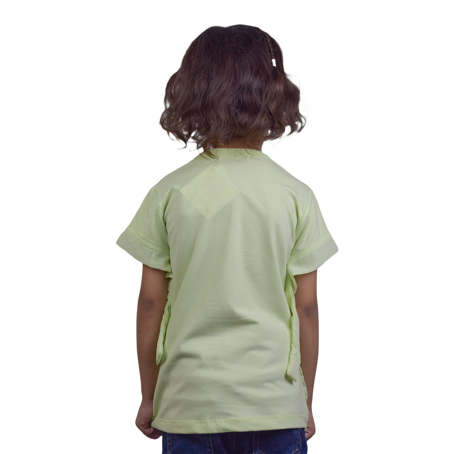 Girls Light Green T-Shirt with Sequin & Flower Design