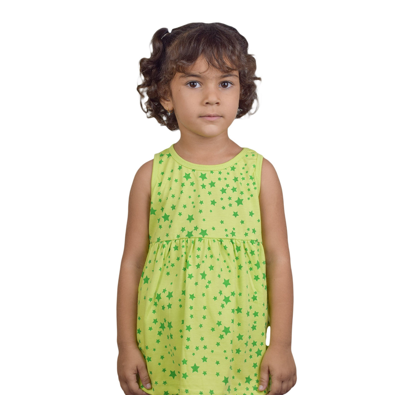 Girls Light Green & Pink Star Print Top – Trendy Summer Wear