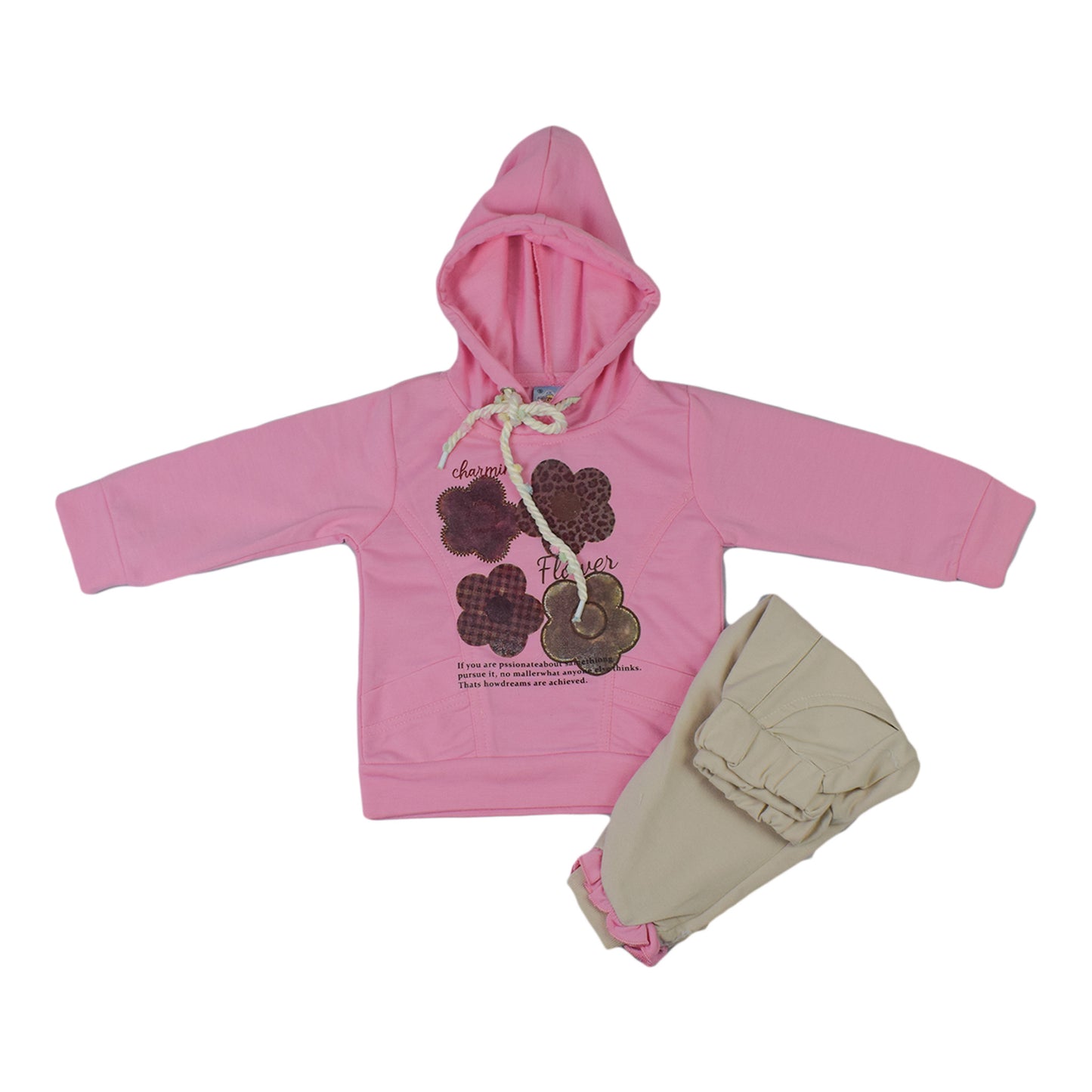 Girls Light Green & Pink Terry Co-ord Set with Floral Printed Hoodie