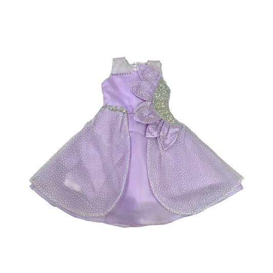 Girls Light Purple Silk Frock with Net & Stone Work